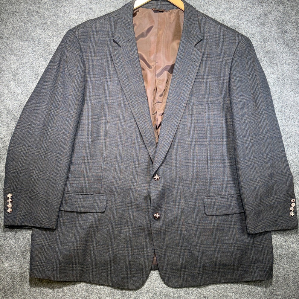 Oak‎ Hill Glen Plaid Blazer Sport Coat Mens 56R Gray Windowpane Two Button Lined